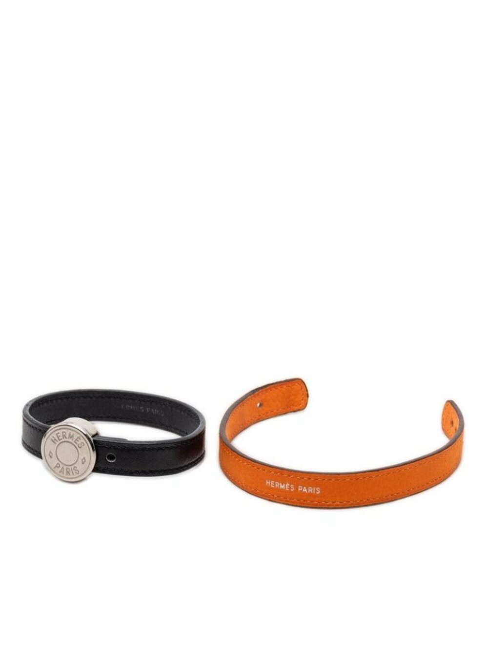 ★SOLD★ Hermes Series Looping Bracelet Black Orange Silver Leather Metal - Picture 7 of 7